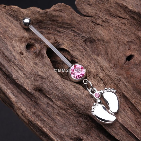 Adorable Little Feet Sparkle Bio-Flex Pregnancy Belly Button Ring - Picture 3 of 4